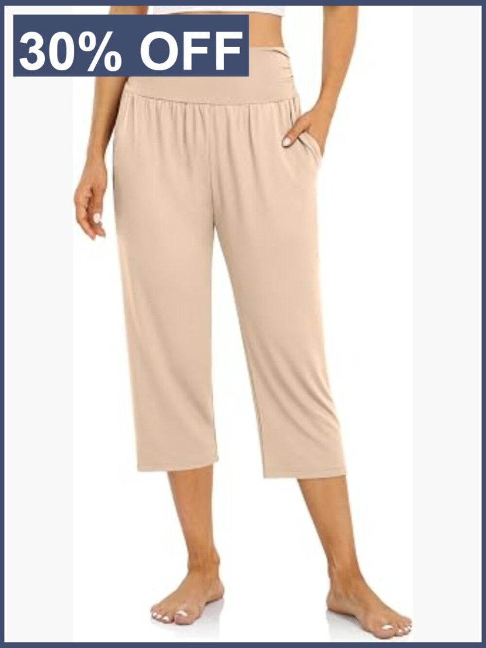 High Waisted Capri Yoga Pants with Pockets Loose Fit Crop Workout Pants